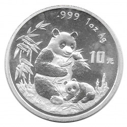Moneda 10 Yuan China Panda madre y cachorro sentados Año 1996 Plata Proof