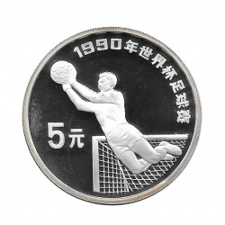 Silver Coin 5 Yuan China World Cup Italy 1990 Goalkeeper Year 1990 | Numismatic Shop - Alotcoins