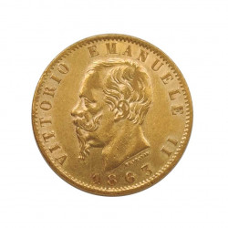 Moneda de oro de 20 Liras Italia Víctor Manuel II 6,45 grs Año 1863 | Monedas de colección - Alotcoins