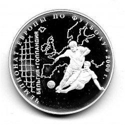 Coin 3 Rubles Russia Year 2000 Europe Football Championship Silver Proof PP